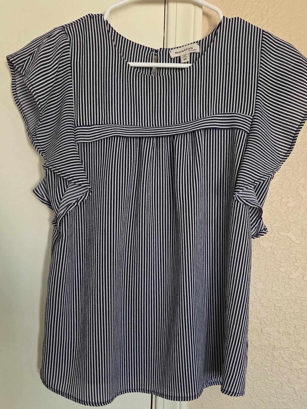 Monteau Navy & White Vertical Stripe Sleeveless Top